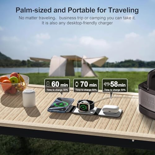 3 in 1 Charging Station for Multple Devices,Foldable 3 in 1 Wireless Charger for Travel,Nano Wireless Charging Station for iPhone16 15 14 13 12 Pro Max/Watch 10 9 8 7 6 5 4 3 Ultra/AirPod Pro - color: moon white