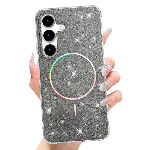 tharlet Magnetic for Samsung Galaxy S25 Plus Case Black Glitter Aesthetic | [Compatible with Strong MagSafe] with Screen Protector Hard Protective Cover for Women Girls Gift giving & daily matching - color: Black, size: Samsung Galaxy S25 Plus