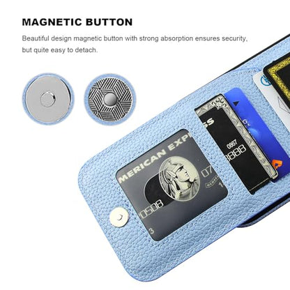 KIHUWEY for iPhone 17 Wallet Case Card Holder Kickstand, Lichee Light Blue | Credit Card Slots, PU Leather, Magnetic Clasp, Flip Heavy Duty Protection Cover for Men and Women - color: Lichee Light Blue