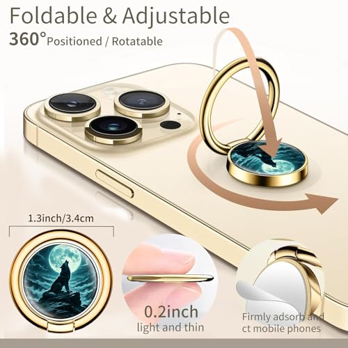 Cell Phone Ring Holder, Cute Phone Ring Grip Stand, 360°Rotation Funny Metal Kickstand Finger Grip Cool Moon Wolf - color: Cool Moon Wolf