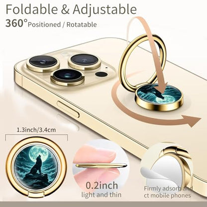 Cell Phone Ring Holder, Cute Phone Ring Grip Stand, 360°Rotation Funny Metal Kickstand Finger Grip Cool Moon Wolf - color: Cool Moon Wolf
