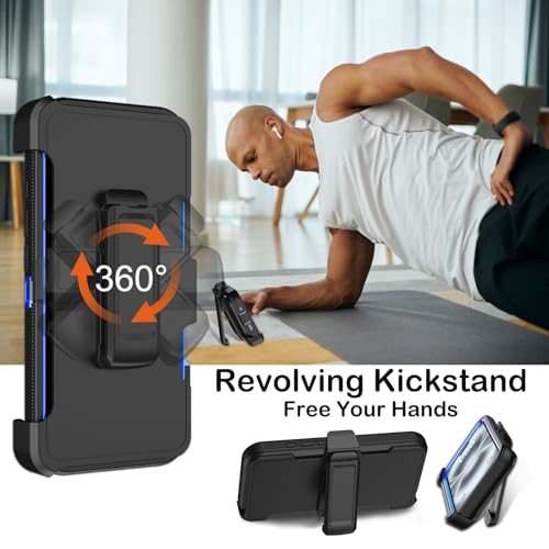 for iPhone 16 Case with Belt Clip Holster,2X Screen Protectors,Heavy Duty Shockproof Drop Protection Military Grade 3 Layers Full Covered Rugged Durable Phone Cover with Kickstand 6.1“ (Black Blue - color: Black Blue w Clip