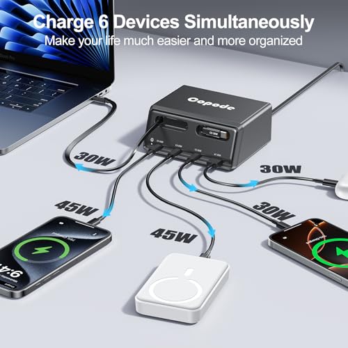 6-in-1 Retractable Charger GaN USB C for iPhone/Android Multiple Devices