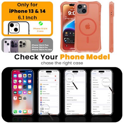 WRJ Magnetic Matte for iPhone 13 Case,iPhone 14 Case,[Compatible with MagSafe][Military Grade Drop Protection] Translucent Anti-Fingerprint Full Body Shockproof Phone Case-Orange - color: Orange, style: Matte