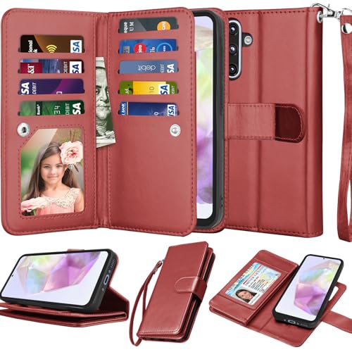 Njjex Galaxy A36 5G Case, for Samsung Galaxy A36 5G Wallet Case, [9 Card Slots] PU Leather ID Credit Holder Folio Flip [Detachable] Kickstand Magnetic Phone Cover & Lanyard for Samsung A36 [Wine Red] - color: Wine Red