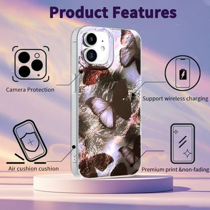 Compatible with iPhone 12&12Pro Case,with [Shockproof Protective][Camera Protection] Cute Butterfly Aesthetic Phone Cover Anti-Yellowing Soft Slim Cover for Women Girl-Black - color: Black Butterfly, size: iPhone 12/12 Pro