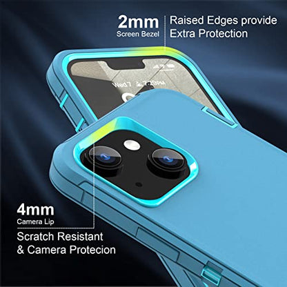 Sansunto for iPhone 16e Case, Protective Cover for 13, 14, 15, 16E 6.1", Heavy Duty Shockproof Drop Proof 3 in 1 Silicone Rubber Cover, Rugged Hybrid Durable Phone Cases for Men (Teal/Turquoise) - color: Teal/Turquoise
