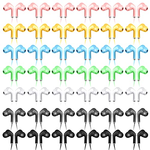 Xinnun 50 Pack Bulk Earbud Headphones with Mic Assorted Colors, Novel