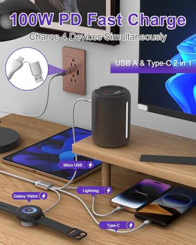 100W Multi Charging Cable for Samsung Galaxy Watch - 2026 Upgraded 4 in 2 Fast Charging Cord for iPhone17/16/15/14/13/12, Galaxy Watch 7/6 Classic/6/5 Pro/5, Galaxy S24, Android,iPad, MacBook, 10FT