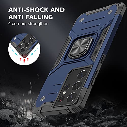 YmhxcY Galaxy S21 Ultra 5G Case with Self Healing Flexible TPU Film[1 Pack], Rotating Holder Phone Case for Galaxy S21 Ultra-KK Blue - color: Blue, size: S21 Ultra