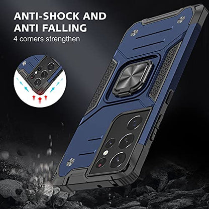 YmhxcY Galaxy S21 Ultra 5G Case with Self Healing Flexible TPU Film[1 Pack], Rotating Holder Phone Case for Galaxy S21 Ultra-KK Blue - color: Blue, size: S21 Ultra