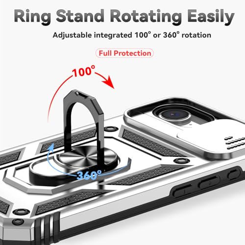 for iPhone 17E / iPhone 16E Case, with Camera Lens Cover HD Screen Protector, Dual Layer Military-Grade Drop Tested Magnetic Ring Holder Kickstand Protective Phone Case for iPhone 16E / 17E (Silver) - color: Silver with camera cover Military-Grade 2nd gen
