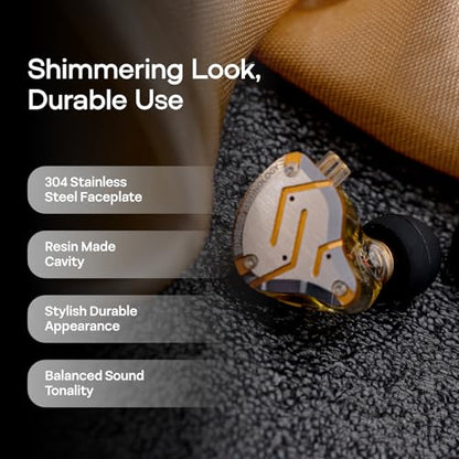 Linsoul KZ ZS10 Pro, 4BA+1DD 5 Driver in Ear Monitor, HiFi Wired Earbuds, Gaming Earbuds, Hybrid IEM Earphones with Stainless Steel Faceplate, Detachable Cable for Musician(with Mic, Glare Yellow) - color: Glare Yellow, style: With Mic