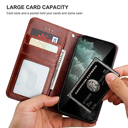 Bocasal Detachable Wallet Case Card Holder for iPhone 11, Brown | Kickstand Card Slots Holder PU Leather Magnetic Shockproof Wrist Strap Removable Flip Protective Cover 6.1 inch - color: Brown