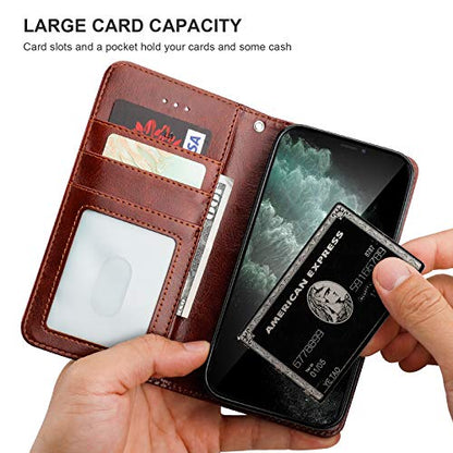 Bocasal Detachable Wallet Case Card Holder for iPhone 11, Brown | Kickstand Card Slots Holder PU Leather Magnetic Shockproof Wrist Strap Removable Flip Protective Cover 6.1 inch - color: Brown