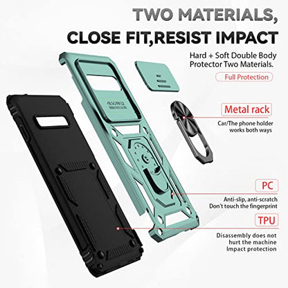 for Samsung Galaxy S10 Plus Case with Camera Lens Cover HD Screen Protector, Military-Grade Drop Tested Magnetic Ring Holder Kickstand Protective Phone Case for Samsung Galaxy S10+ Plus (Dark Green) - color: Dark Green with camera cover Military-Grade