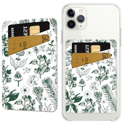 CREATCABIN Flower Phone Card Holder Leather Cell Phone Wallet Stick on Adhesive Credit Card Holder Slim Double Pocket Sticker for Back of Phone Case Compatible with Most Phones 3.7 x 2.5 Inch - style: Flower
