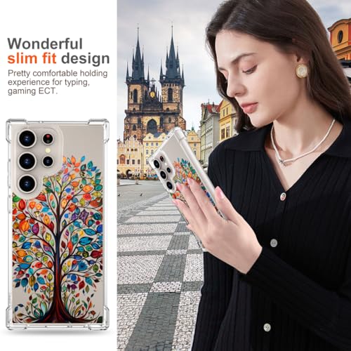 Hungo Galaxy S24 Ultra Case for Women Clear Design Cute,Girly Girls Case Compatible with Samsung Galaxy S24 Ultra Tree with Colorful Leaves Autumn - color: Autumn Tree