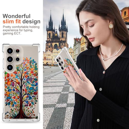 Hungo Galaxy S24 Ultra Case for Women Clear Design Cute,Girly Girls Case Compatible with Samsung Galaxy S24 Ultra Tree with Colorful Leaves Autumn - color: Autumn Tree