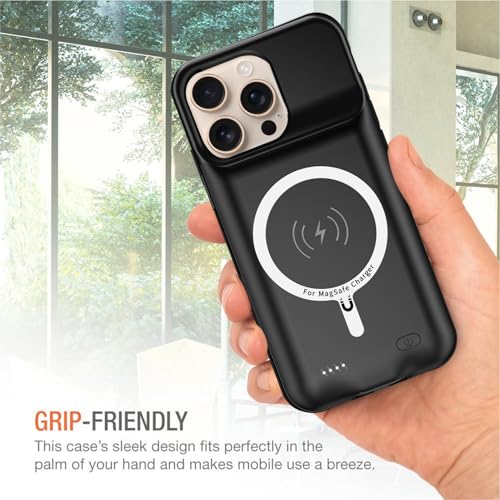 Wireless Charging Case for iPhone 16 Pro Max, 12000mAh High Capacity Portable Rechargeable Battery Case Qi Wireless Charging with iPhone 16 Pro Max (6.9 inch) Extended Battery Charger Cover(Black) - size: iPhone 16 Pro Max (6.9 inch)