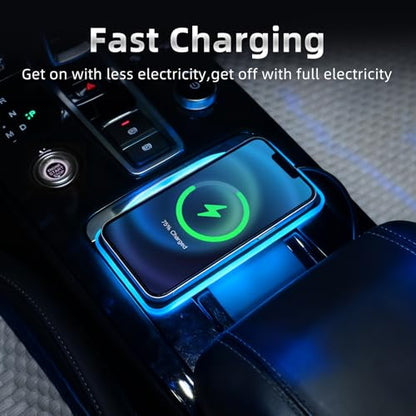 Car Wireless Charger Pad, 15W Fast Charging, RGB LED Atmosphere Light, Anti-Slip, Universal Qi Compatible with iPhone and Wireless Charging Phones, Black(USB-C) (USB-A) (USB Type C)