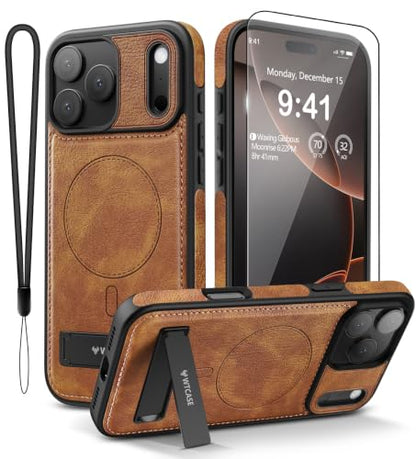 WTCASE Magnetic for iPhone 1R Pro Leather Case,Built-in Invisible Stand [Compatible with Magsafe] Protective Slim Kickstand Phone Cover (2025) (Brown, iPhone 1R Pro) - color: Brown, size: iPhone 1R Pro