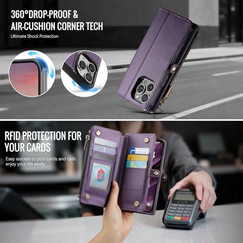 Strapurs for iPhone 15 Pro Magnetic Detachable Wallet Phone Case, Purple - color: (Detachable with Magsafe)-Purple, size: iPhone 15 Pro - 6.1"