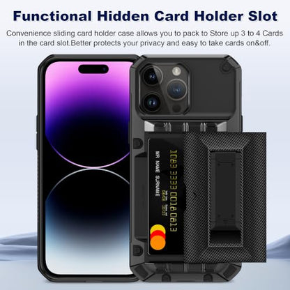 SAMONPOW for iPhone 14 Pro Max Case with Card Holder [4 Cards] &Kickstand - size: for iPhone 14 Pro Max