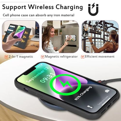 for Wallet Case Compatible with iPhone 14,Multi-Function Detachable 2 in 1 Magnetic iPhone 14 Case Wallet,Flip Strap Zipper Card Holder Phone Case with Shoulder Straps (Black) - color: Black, size: iPhone 14