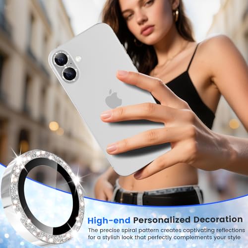 imluckies Glitter Camera Lens Protector for iPhone 17 6.3", [AR+AF] HD Clear Tempered Glass Lens Cover, 9H Scratch Resistant Individual Metal Shiny Ring, Case Friendly & Easy Install, Bling Silver - color: Bling Silver
