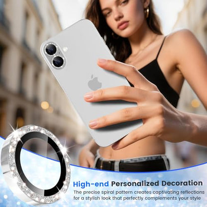 imluckies Glitter Camera Lens Protector for iPhone 17 6.3", [AR+AF] HD Clear Tempered Glass Lens Cover, 9H Scratch Resistant Individual Metal Shiny Ring, Case Friendly & Easy Install, Bling Silver - color: Bling Silver