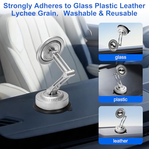 All-Metal Alloy Long Arm Magnetic Suction Cup Car Phone Mount(Silver) - color: Silver