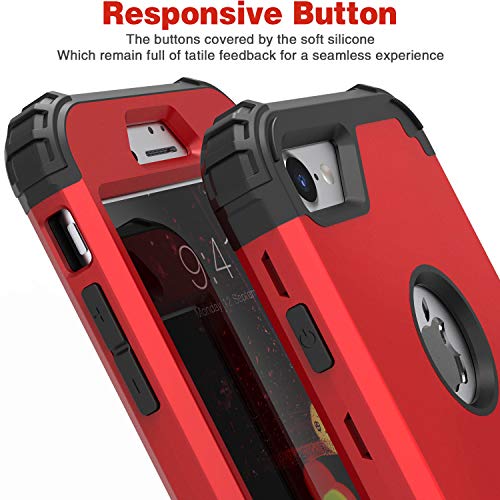 IDweel for iPhone 8 Case with Tempered Glass Screen Protector, for iPhone 7 Case, 3 in 1 Shockproof Slim Hybrid Heavy Duty Hard PC Cover Soft Silicone Bumper Full Body Case, Red - color: Red