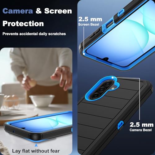 for Samsung Galaxy A17 5G Case, Military-Grade Drop Protection 3-Layer Rugged Shell with Screen Protector, Full-Body Non-Slip Shockproof Heavy Duty Protective Bumper Phone Cover (Black Blue) - color: Black Blue