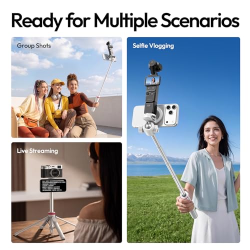 ULANZI MT44M Auto Open Magnetic Phone Tripod, 59" Selfie Stick with Remote - color: White