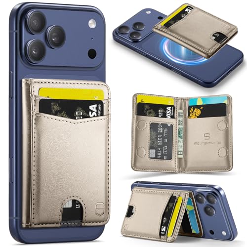 Strapurs Strong Magnetic Wallet Card Holder for MagSafe Phones and Cases, PU Leather Detachable Phone Wallet with 6 Card Slots RFID Blocking for iPhone 17/16/15/14/13/12/Pro/Max/Plus – Desert Titanium - color: Desert Titanium