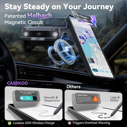 CASEKOO Black 26U Case with 360 Spin Magnetic Stand, Fit for MagSafe | 360 Spin Magnetic Stand, Fit for MagSafe, 18FT MIL-STD Protection, Invisible Ring Holder Phone Case - color: Matte Black