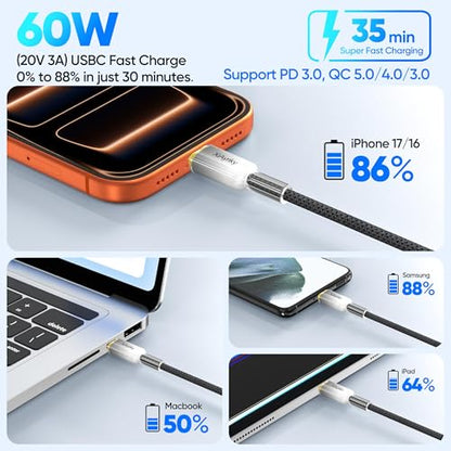 15FT USB A to USB C Cable 5-Pack, 60W 480Mbps Data, Nylon Braided - color: Grey, size: 15Feet