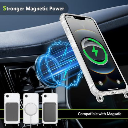 Magnetic Case for iPhone 16E/iPhone 17E 6.1" Clear Crossbody Case with Adjustable Shoulder Neck Lanyard Strap,Compatible with Magsafe,Soft Slim Bumper Shockproof Protective Phone Cover-Black - color: Black, size: iPhone 16E/iPhone 17E