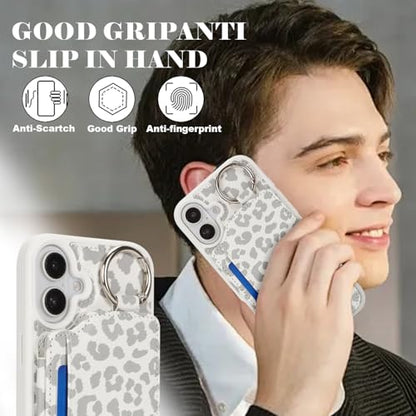 Ｈａｖａｙａ for iPhone 16 case with Card Holder iPhone 16 case Wallet with Keychain Ring and Stand PU Leather Phone case-White Leopard Print - color: C+White leopard print