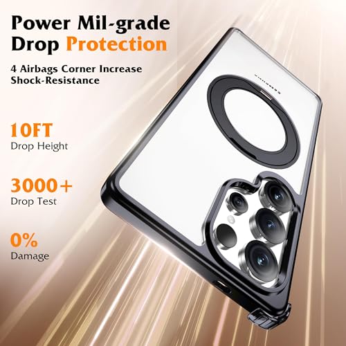 Compatible with Clear Samsung Galaxy S25 Ultra Case with 360° Invisible Magnetic Ring Stand [Compatible with Mag-Safe] Shockproof Plating Phone Case for S25 Ultra 6.9",Black - color: Black, size: Samsung Galaxy S25 Ultra
