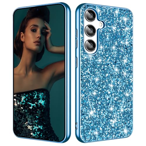 S25 FE Glitter Case for Samsung Galaxy S25 FE 5G Phone Case for Women Girls, Slim Ultra Thin Matte Back Shockproof Protective Cover for Samsung S25 FE 5G, Crystal Bling Case, 2025 (Blue) - color: Blue