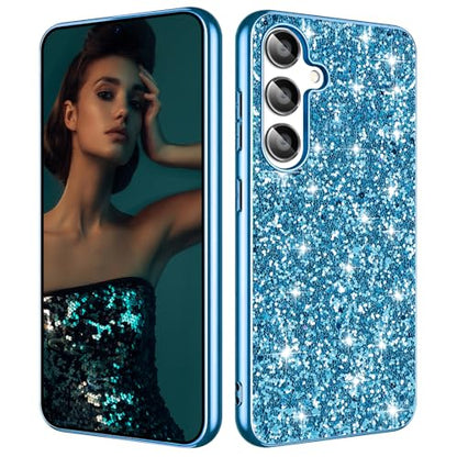S25 FE Glitter Case for Samsung Galaxy S25 FE 5G Phone Case for Women Girls, Slim Ultra Thin Matte Back Shockproof Protective Cover for Samsung S25 FE 5G, Crystal Bling Case, 2025 (Blue) - color: Blue