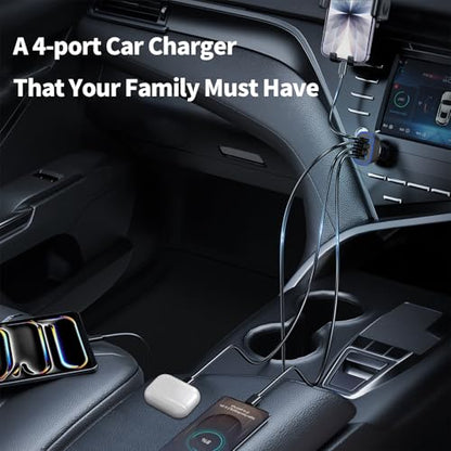 90W 4 Port USB C Super Fast Car Charger for iPhone 18 Pro Max/17/16/Android