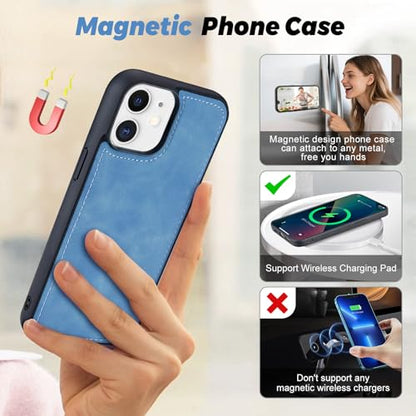 TwoHead for iPhone 11 Wallet case with 11 Card Holder (Sky Blue) | Detachable Magnetic Phone Case, PU Leather Wallet for Women/Men,Wireless Charging Compatible,with Wrist Strap - color: Sky Blue