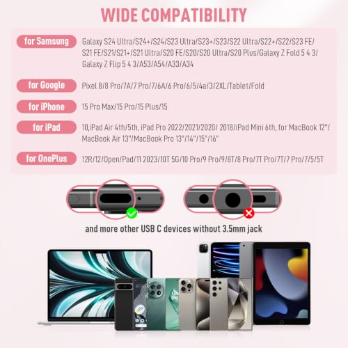 USB C Headphone for iPhone 17 Air 16 15 18 Pro Max Duo Plus/iPad, Pink - color: Pink