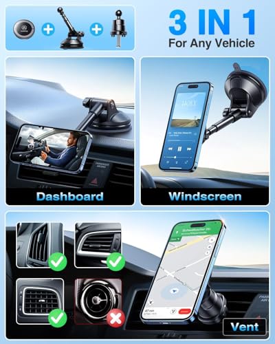 VANMASS for MagSafe Car Holder [Dash+Windshield+Vent] Magnetic Phone Mount