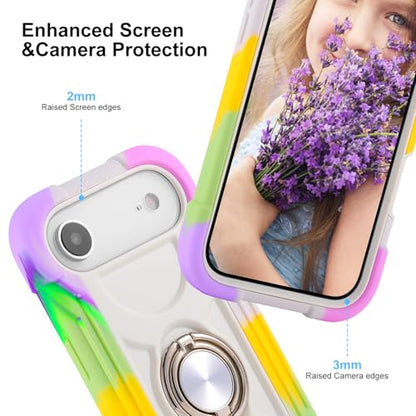 MARKILL Compatible with iPhone Air Case 6.5 Inch 2025 with 360 Degree Rotate Ring Stand, Military Grade Drop Protection Full Body Rugged Protective Case Kids - color: Rainbow White, size: iPhone Air 6.5"