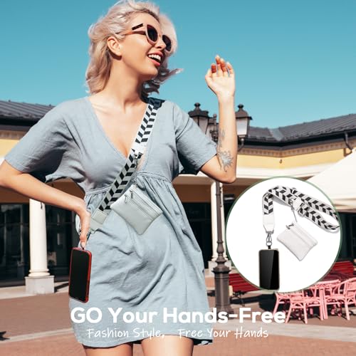 Clip and Go Phone Strap with Wallet Crossbody, Phone Chain Cross Body with Detachable Zippered Pouch, Phone Lanyard with Purse, Adjustable Mobile Strap (White) - color: White