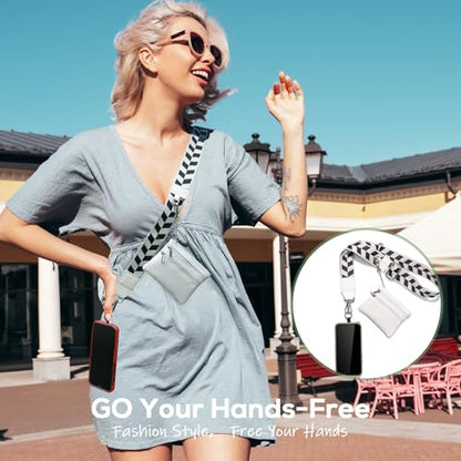 Clip and Go Phone Strap with Wallet Crossbody, Phone Chain Cross Body with Detachable Zippered Pouch, Phone Lanyard with Purse, Adjustable Mobile Strap (White) - color: White